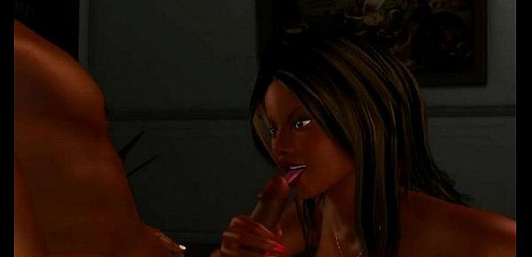  Foxy 3D cartoon ebony babe sucking on a hard cock